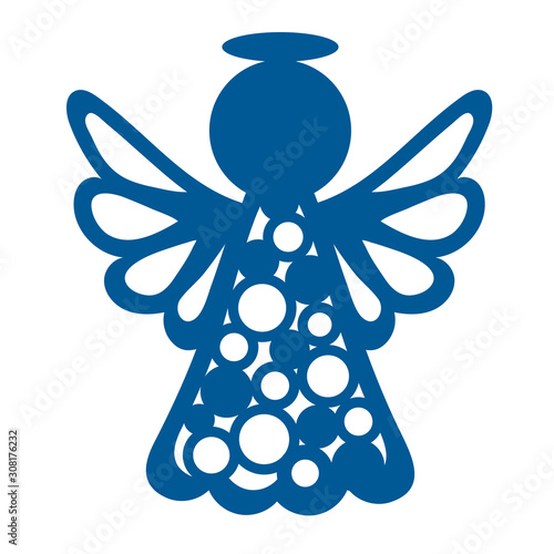 Laser cut out template. Christmas carved openwork angel. Graphic vector illustration for wedding invitation card, baptism, easter, xmas. Decorative silhouette for die cut card.