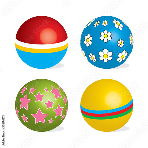Colorful beach ball vector illustration. Bright kid toys isolated on white background. Vacation travel symbol, fun play cartoon chidren ball.