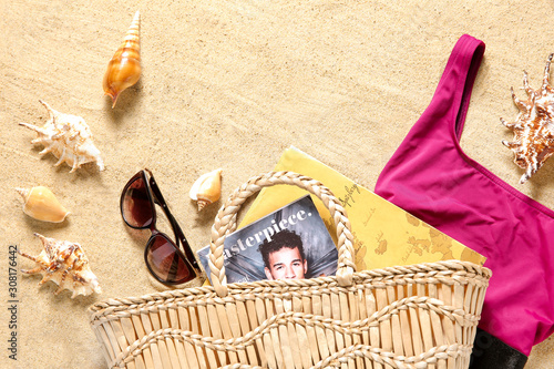 Set of beach accessories on...
