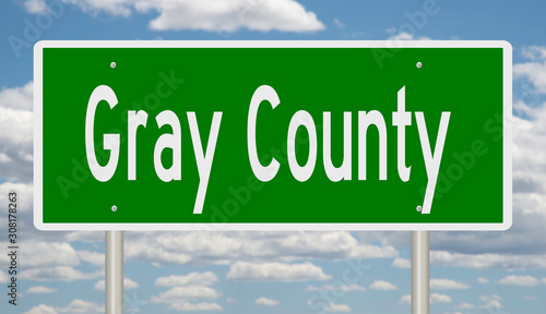 Rendering of a 3d green highway sign for Gray County photo