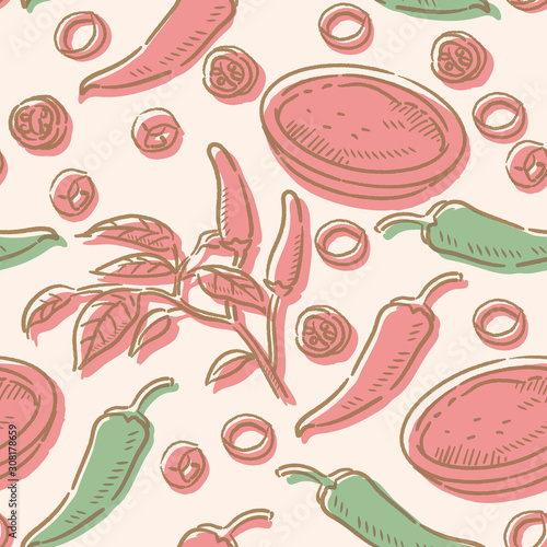 Seamless pattern with chilli pepper.