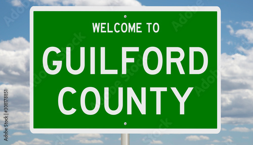 Rendering of a 3d green highway sign for Guilford County photo