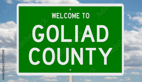 Rendering of a 3d green highway sign for Goliad County photo