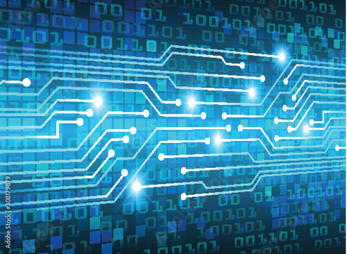 Blue binary cyber circuit future technology concept background