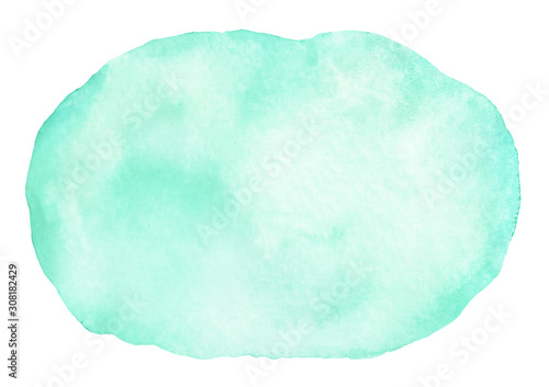 Watercolor abstract brush stroke with stains in trendy color Aqua menthe.