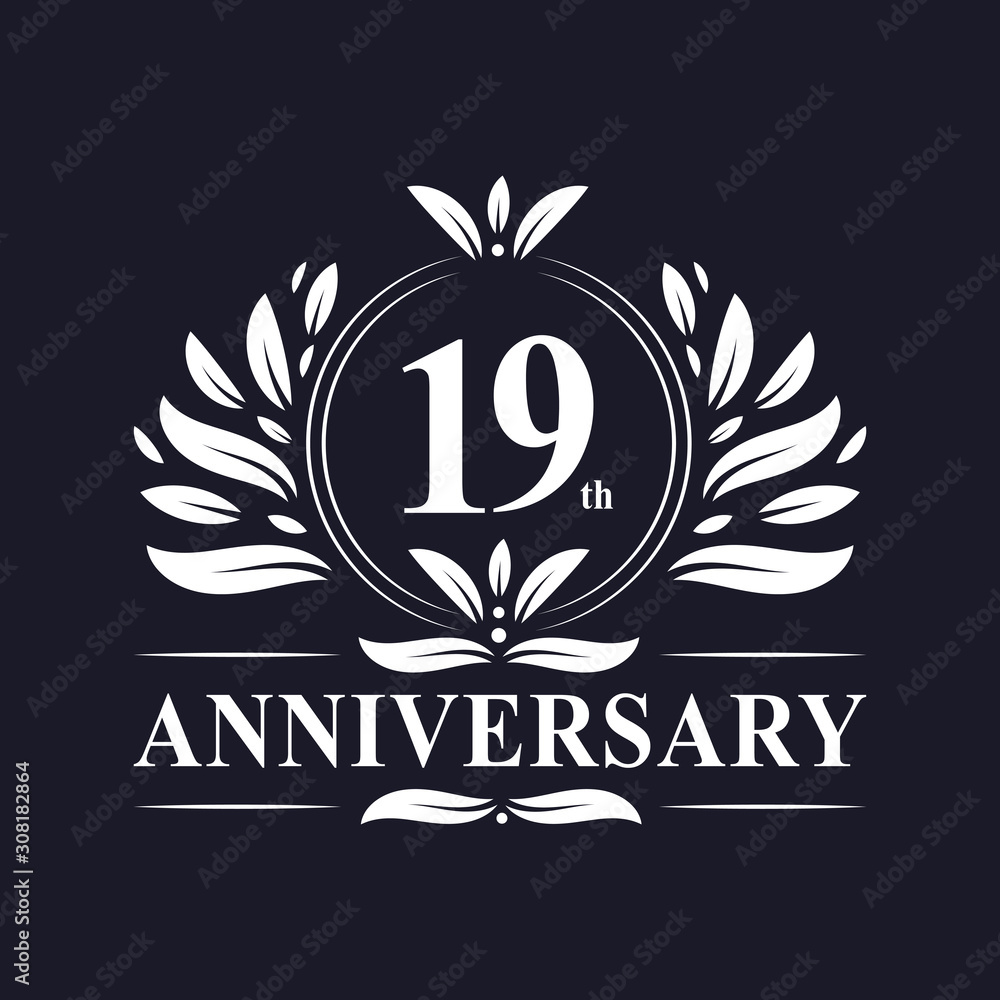 19 years Anniversary logo, luxurious 19th Anniversary design celebration. 19 years Anniversary logo, luxurious 19th Anniversary design celebration.