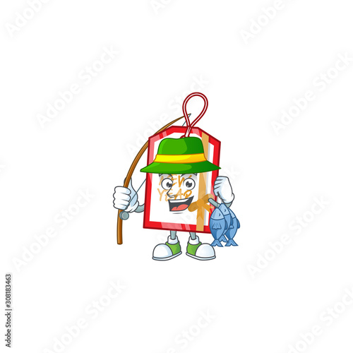 Happy smiley funny Fishing happy new year tag design