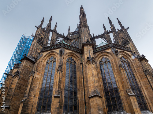 Praha Church City architecture with with dark background sky