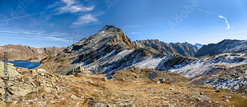 Alps high mountain at Passo del Sasso Nero, Lake Nerat, Lavizzara, Switzerland photo