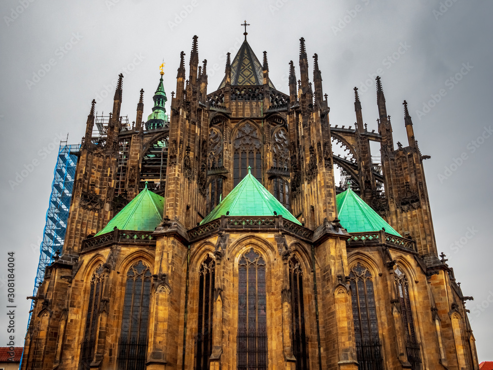 Praha Church City architecture with with dark background sky