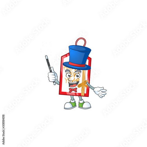 Cartoon character of happy new year tag Magician style