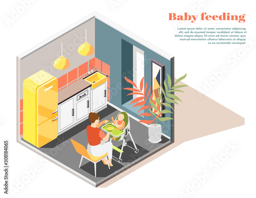 Baby Feeding Isometric Composition