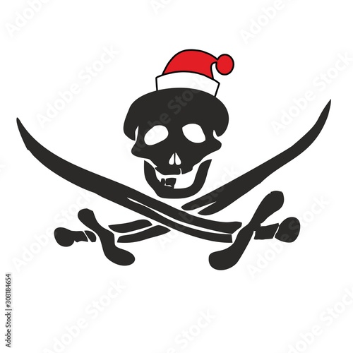 Creepy piratical skeleton Marry Christmas flag