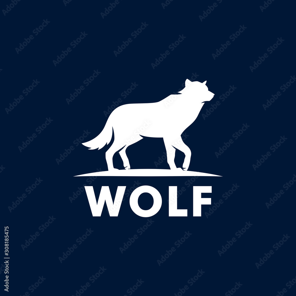 Wolf Creative Concept Logo Design Template. Wolf silhouette isolated on white background vector illustration.
