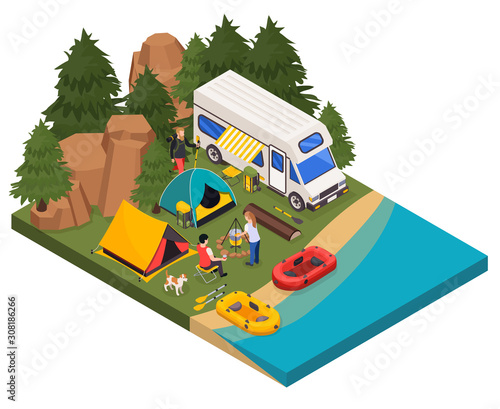 Weekend Camping Isometric Composition