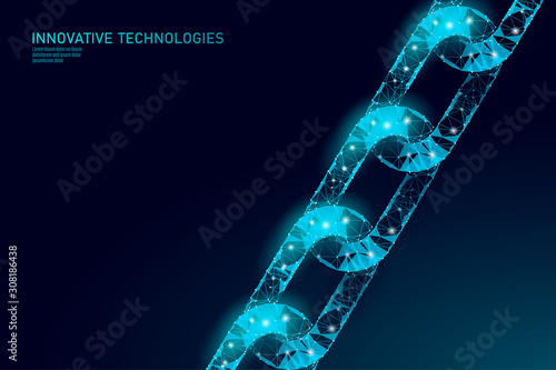 Blockchain business symbol concept. Chain connection network finance information security. 3D low poly polygonal geometric design. Global technology e-commerce online vector illustration