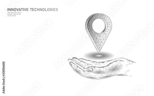 3D map point location business symbol. Realistic icon polygonal delivery worldwide planet. Shipping online shopping direction city address position pin vector illustration