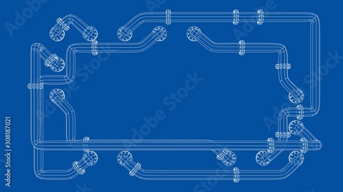 Banner is entangled in pipes with flanges. Vector