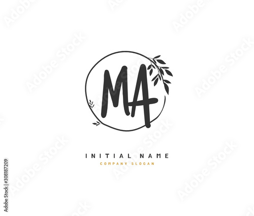 M A MA Beauty vector initial logo, handwriting logo of initial signature, wedding, fashion, jewerly, boutique, floral and botanical with creative template for any company or business.
