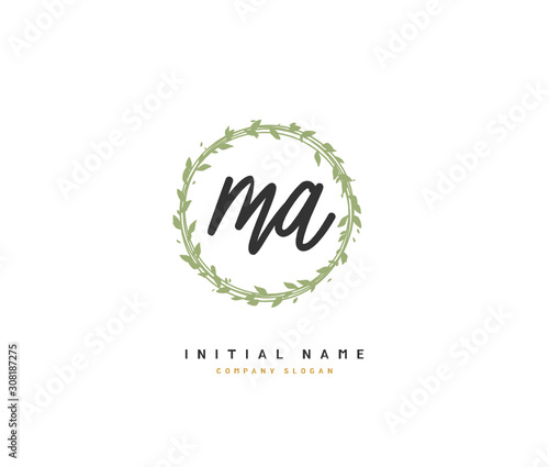 M A MA Beauty vector initial logo, handwriting logo of initial signature, wedding, fashion, jewerly, boutique, floral and botanical with creative template for any company or business.