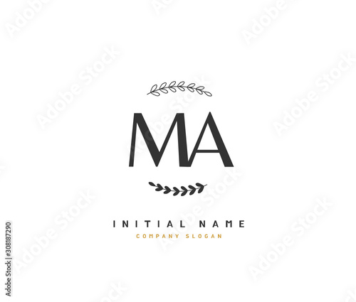 M A MA Beauty vector initial logo, handwriting logo of initial signature, wedding, fashion, jewerly, boutique, floral and botanical with creative template for any company or business.
