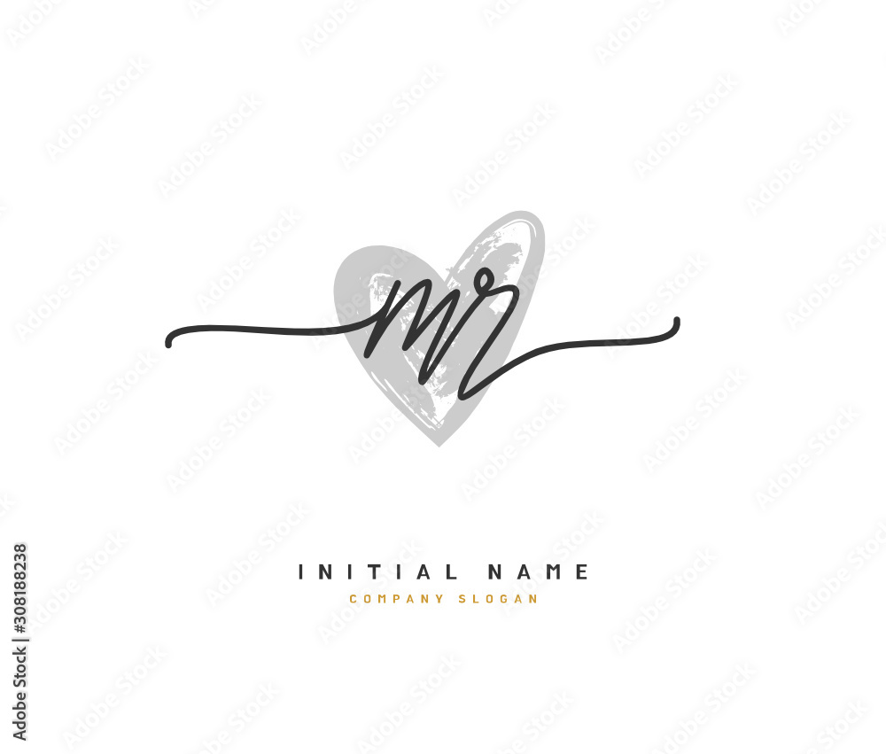 Obraz premium M R MR Beauty vector initial logo, handwriting logo of initial signature, wedding, fashion, jewerly, boutique, floral and botanical with creative template for any company or business.