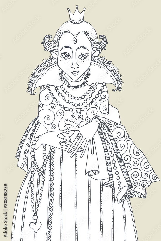 Elegant woman Queen , hand drawn illustration