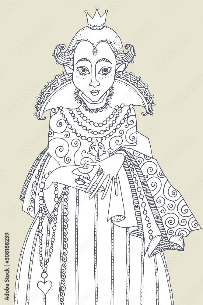 Elegant woman Queen , hand drawn illustration Elegant woman Queen , hand drawn illustration