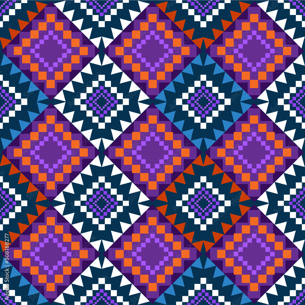 Ethnic Pattern Design Blue Background or Wallpaper.