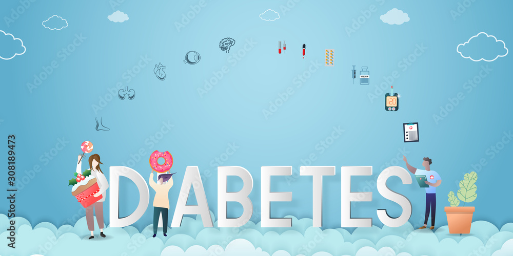 Diabetes patient treatment Concept. Blood glucose testing meter. Diabetes type 2 and insulin production. Suitable For Wallpaper, Banner, Background, Card, Book, And Landing Page.Vector Illustration