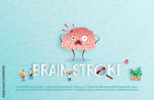 Brain stroke disease. Heart awareness concept. Atherosclerosis stages. The red epicenter of the pain of the brain, health care cartoon. Suitable For Wallpaper, Banner, Background.Vector Illustration
