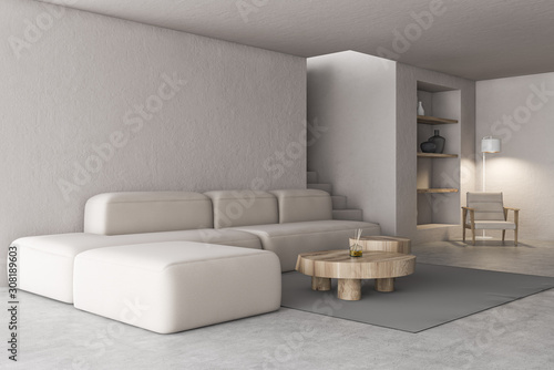 Living room corner with sofa, armchair and shelves © ImageFlow