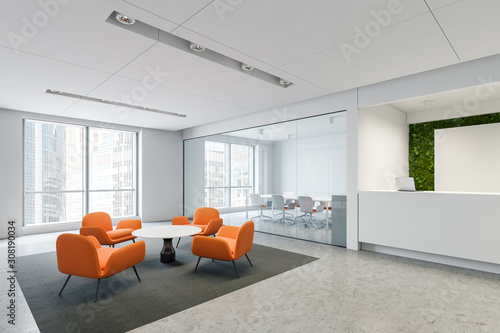 Reception and waiting room in orange office