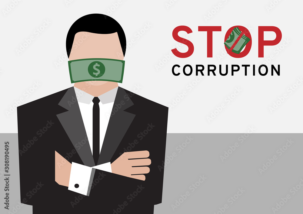 a man in black suit with big money cash gag or bribe represent to the stop corruption campaign by vector and illustration a man in black suit with big money cash gag or bribe represent to the stop corruption campaign by vector and illustration
