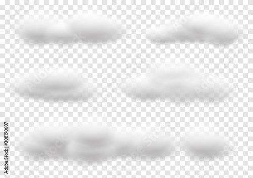 Realistic white cloud vectors isolated on transparency background, Fluffy cubes like white cotton wool ep16