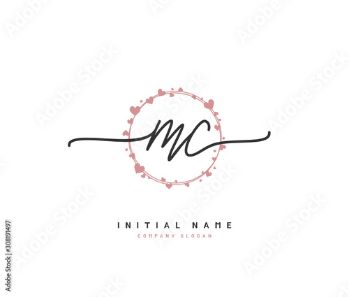 M C MC Beauty vector initial logo, handwriting logo of initial signature, wedding, fashion, jewerly, boutique, floral and botanical with creative template for any company or business.