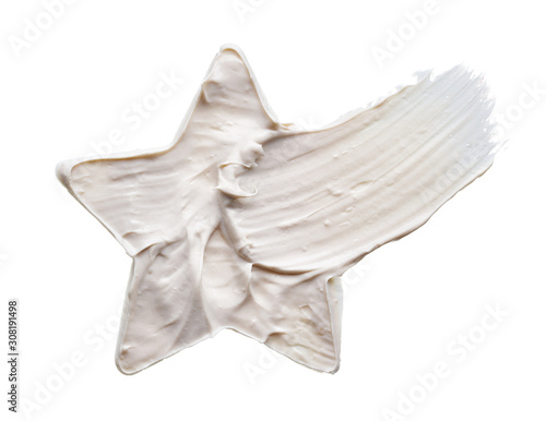 White smear and texture made by face clay or cream isolated on white background.