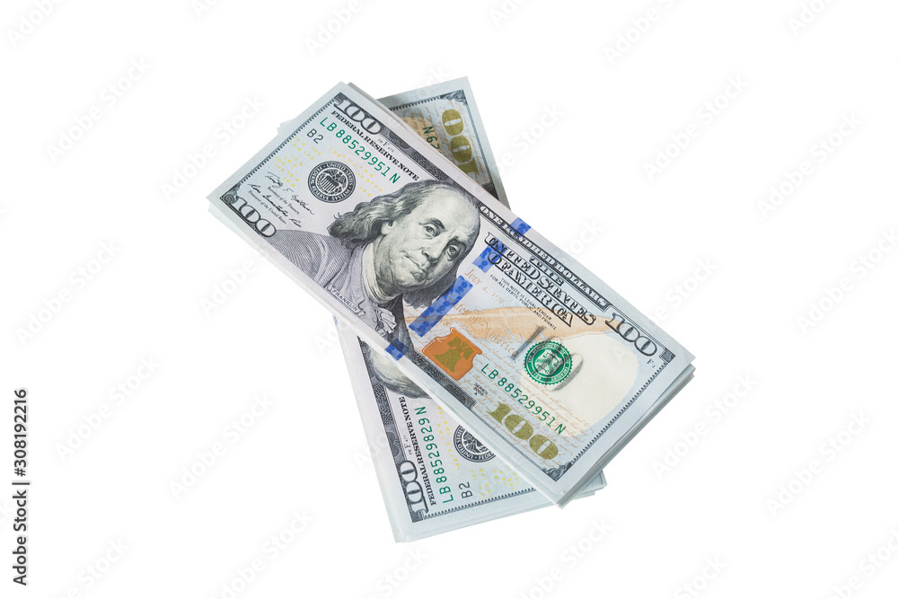 A stack of dollars on white background. A stack of dollars on white background.