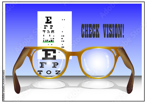 A poster with glasses and the words CHECK VISION EPS10