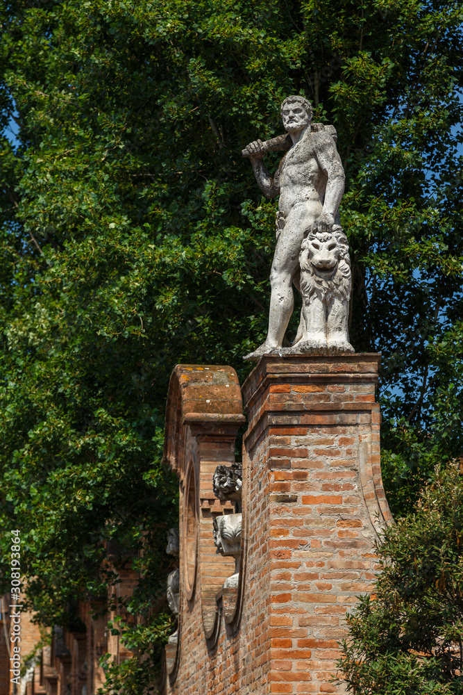 FERRARA / ITALY - JULY 2015: Statue decorating entrance to house in Ferrara, Italy