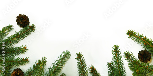 Christmas tree on a white background. new Year gifts. Flat lay, top view, copy space