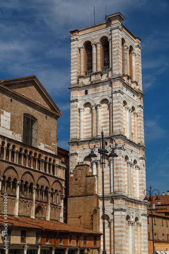 FERRARA / ITALY - JULY 2015: Decoration of the Cathedral church of Ferrara, Italy