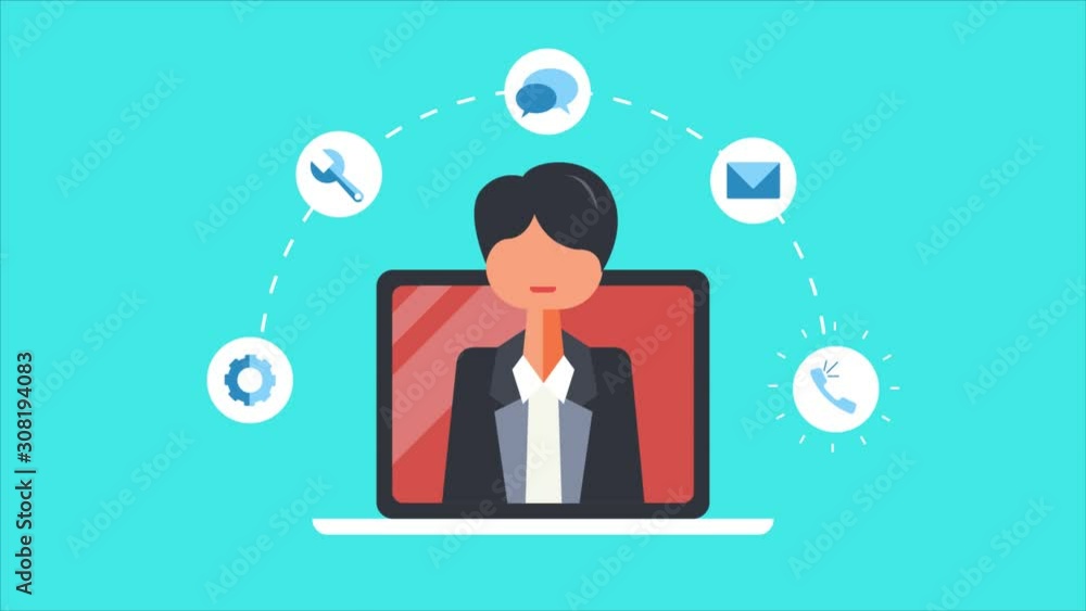 Customer support, call center, help desk representative, telemarketing concept. 2d animation, video clip. Customer support, call center, help desk representative, telemarketing concept. 2d animation, video clip.