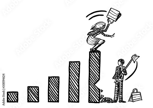 Drawn Business Man Axing Success Of Female Rival