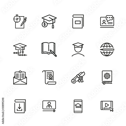 Online learning line icon set. Book, webinar, diploma. Education concept. Can be used for topics like studying, teaching, graduation