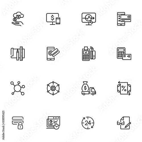 Payment line icon set. Income, smartphone, credit card, POS terminal. Business concept. Can be used for topics like online transaction, contactless cards, banking