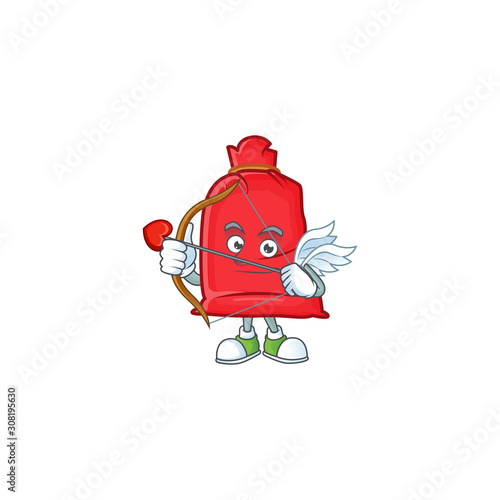 Canvas Print Cute santa bag close Cupid cartoon character with arrow and wings