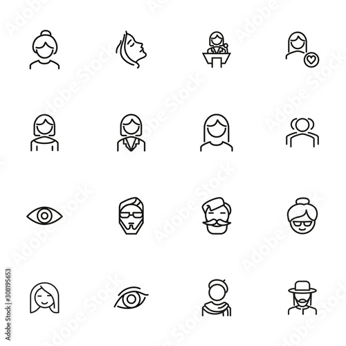 People line icon set. Woman, speaker, hipster. People concept. Can be used for topics like occupation, age, gender
