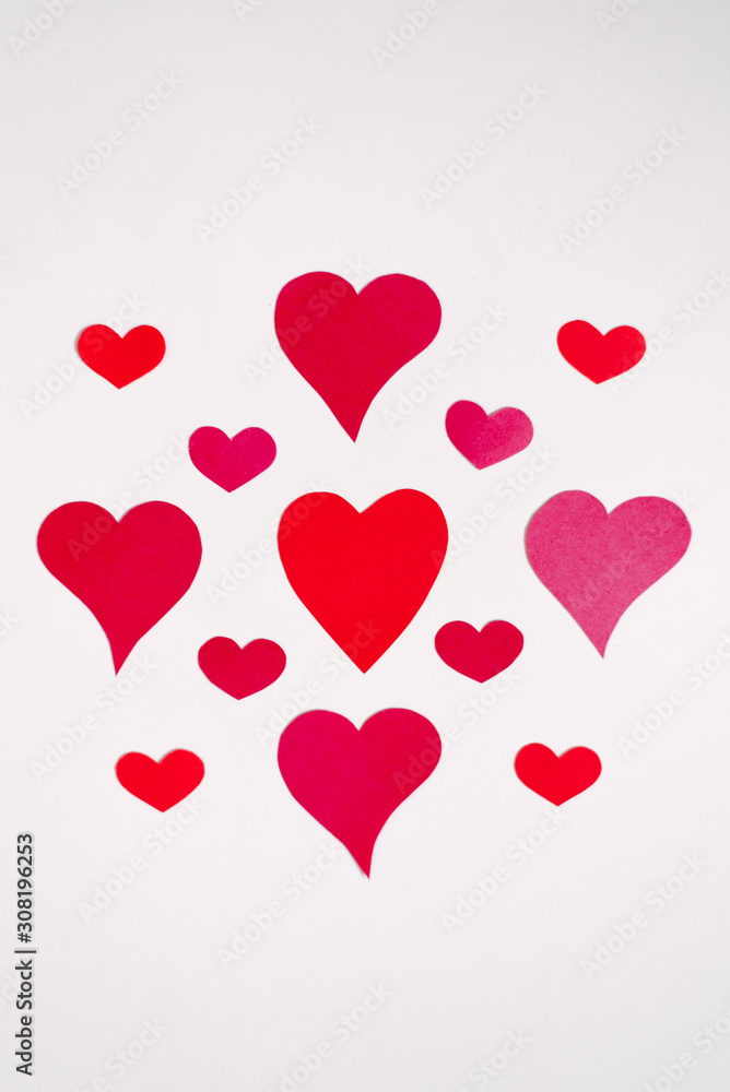 Border of red and pink hearts on a white background. Valentine's day love holiday. Holiday card Border of red and pink hearts on a white background. Valentine's day love holiday. Holiday card