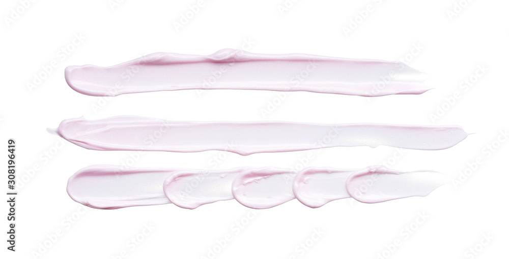 Gently pink strokes and texture of face cream or acrylic paint isolated on white background Gently pink strokes and texture of face cream or acrylic paint isolated on white background